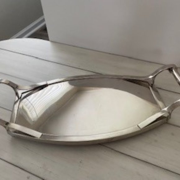 Global Views	Silver oval footed drink platter with handles - Picture 2 of 3